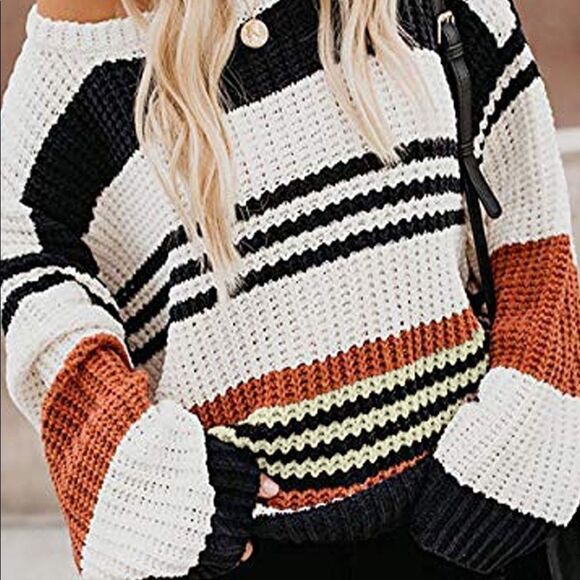 NWT Fall Festival Black Striped Pattern Knit Sweater - Picture 2 of 4